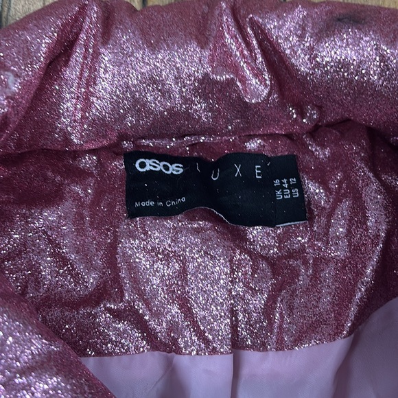 Asos Luxe Rose Pink Sparkle Cropped Bomber Size 12 - Picture 5 of 8